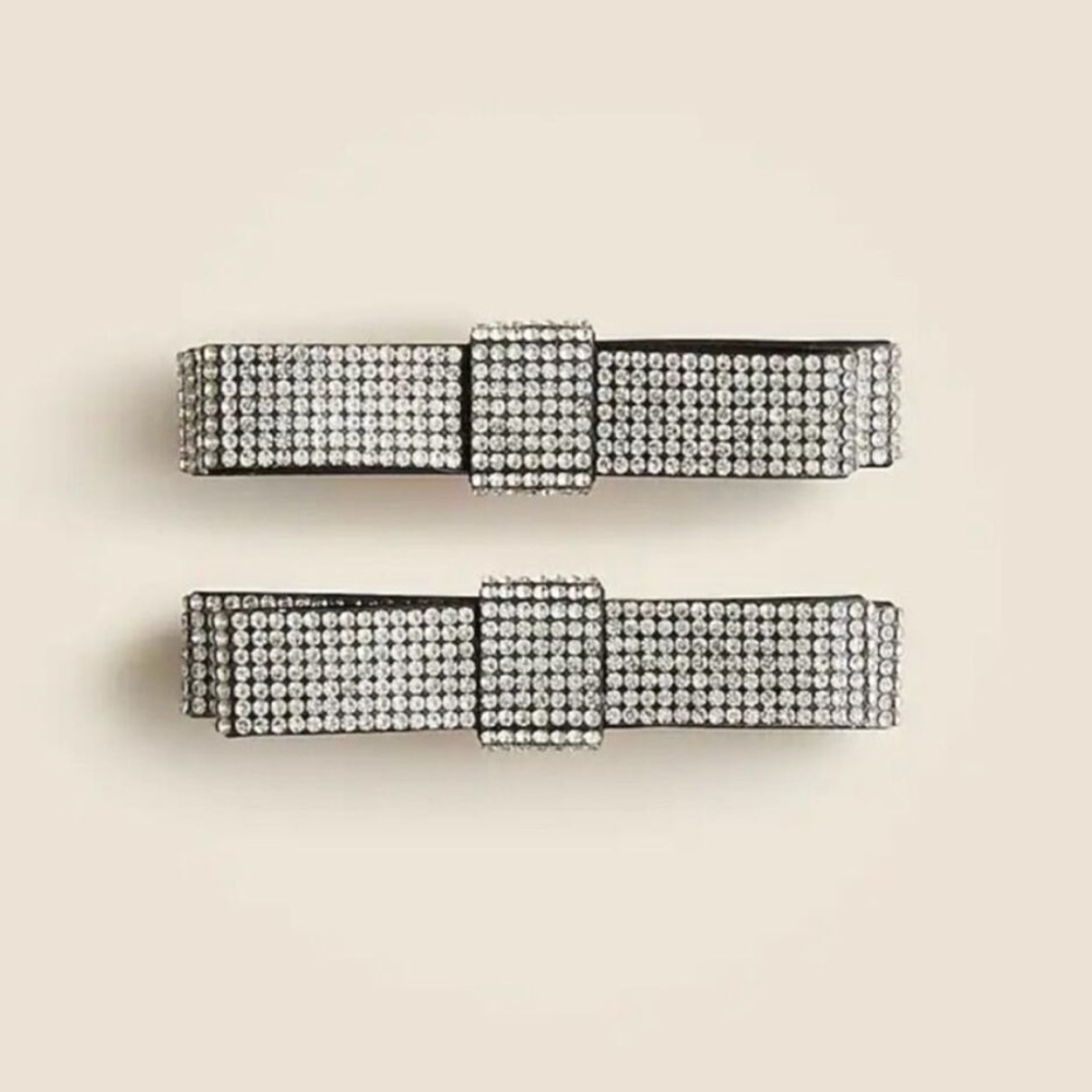 J.Crew Silver bow rhinestone Hair Clips
